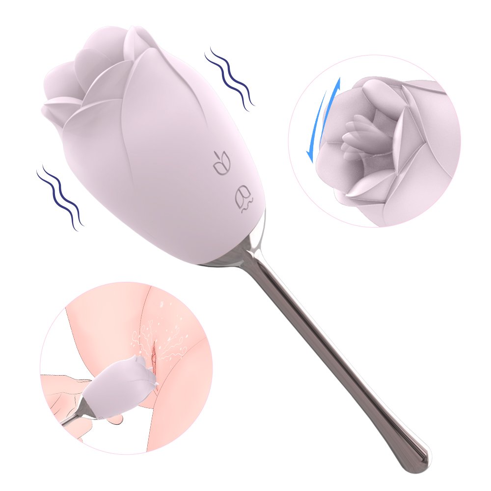 Rose Stick Vibrator Double Stimulation with Tongue Vibrator