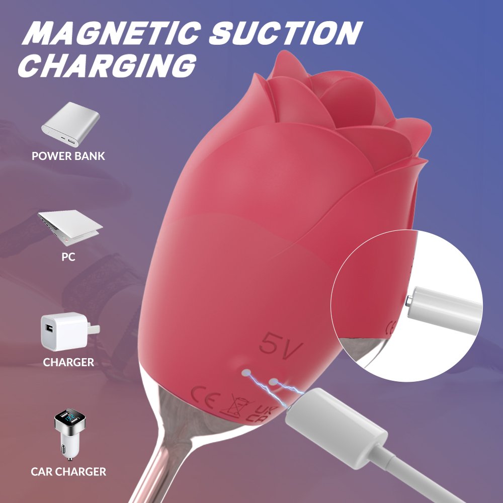 Rose Stick Vibrator Double Stimulation with Tongue Vibrator